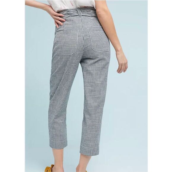 Anthropologie Cartonnier navy gingham tie waist pleated pant 4 - Picture 2 of 13